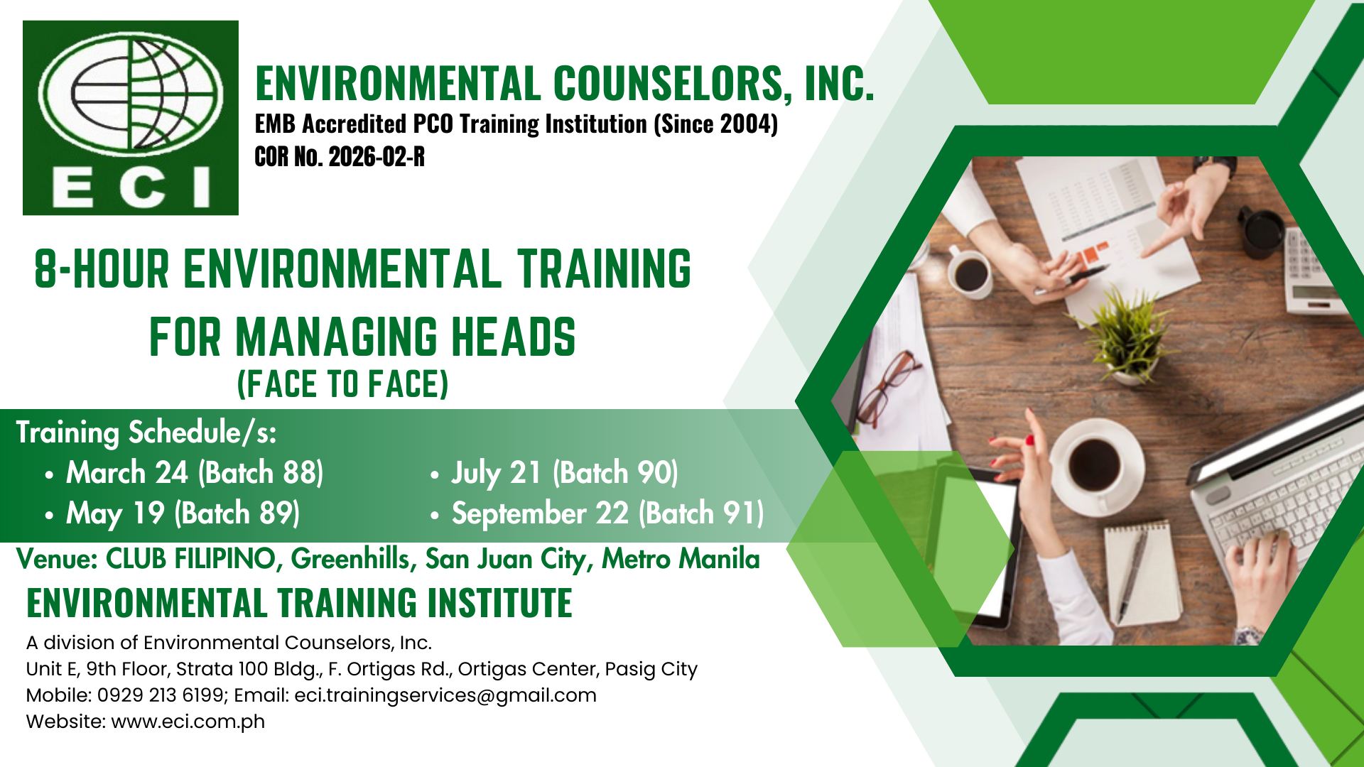 Environmental Training for Managing Heads (ETMH) 2026